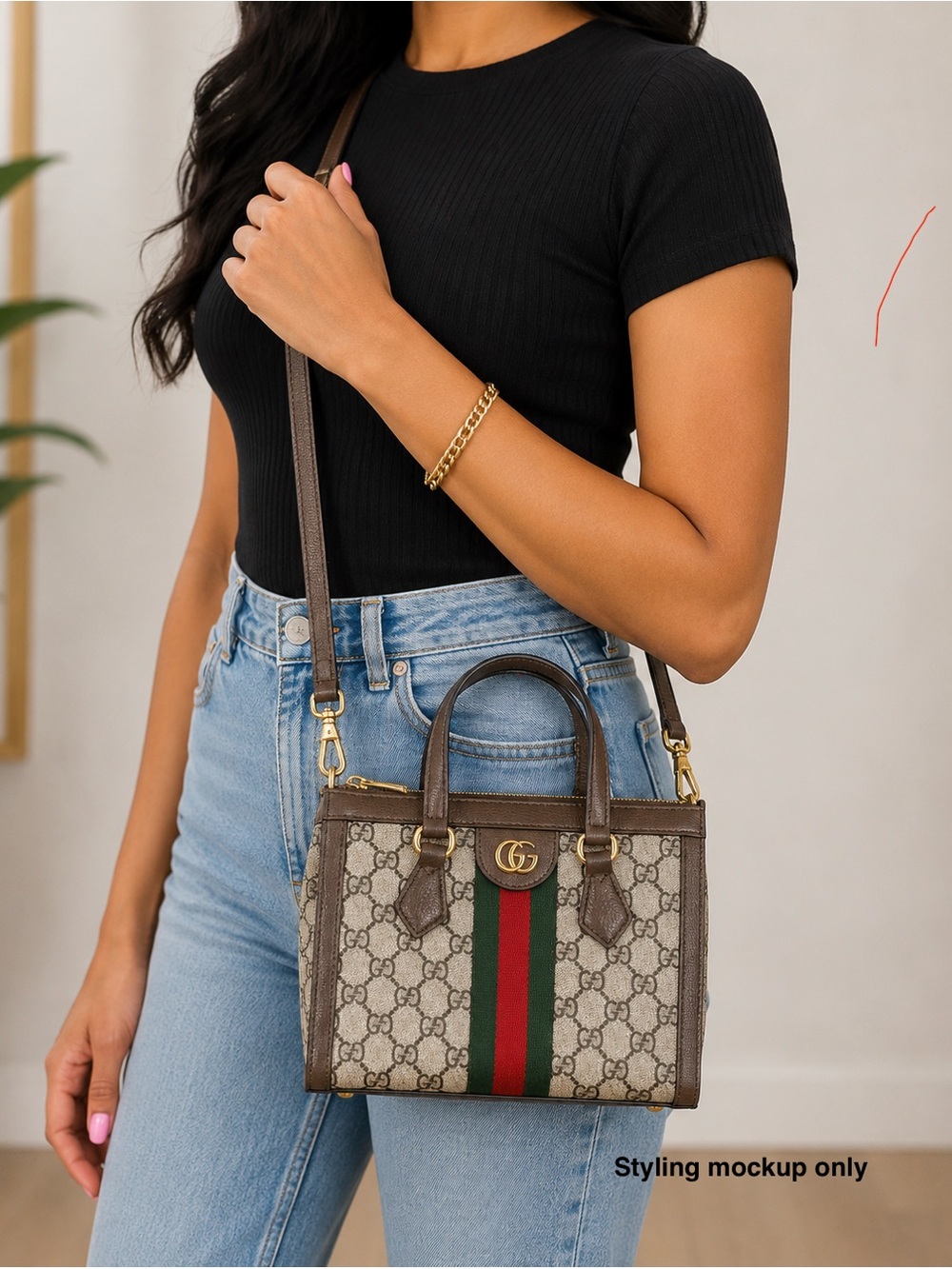 Gucci Ophidia GG Supreme Small Top Handle Tote Crossbody Bag Brown